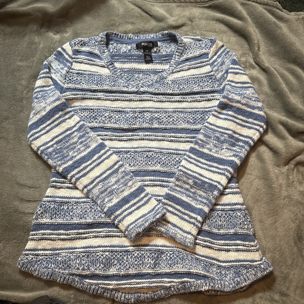 Blue and White Striped Sweater